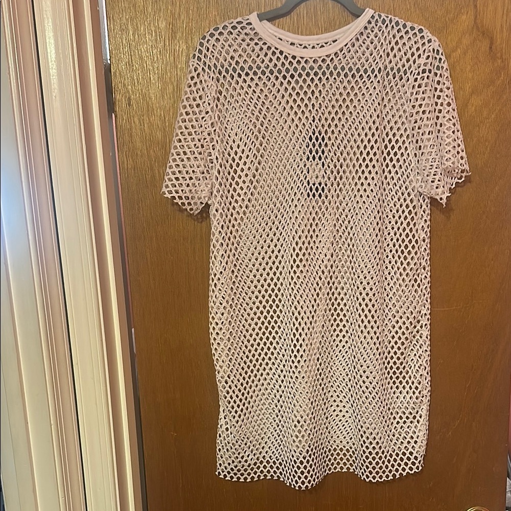 Fashion Nova Pink Mesh Swim Coverup